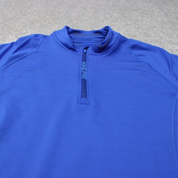 Nike Pro Sweatshirt Mens Large Blue Hyperwarm 1/4 Zip Mock Neck L/S Pullover - Picture 4 of 15